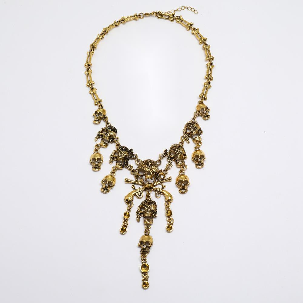 Wholesale  Skull Pirate Fringe Jewelry Set - Ancient Silver Alloy Earrings and Necklace,  Fashion Accessory for Boutique Resale