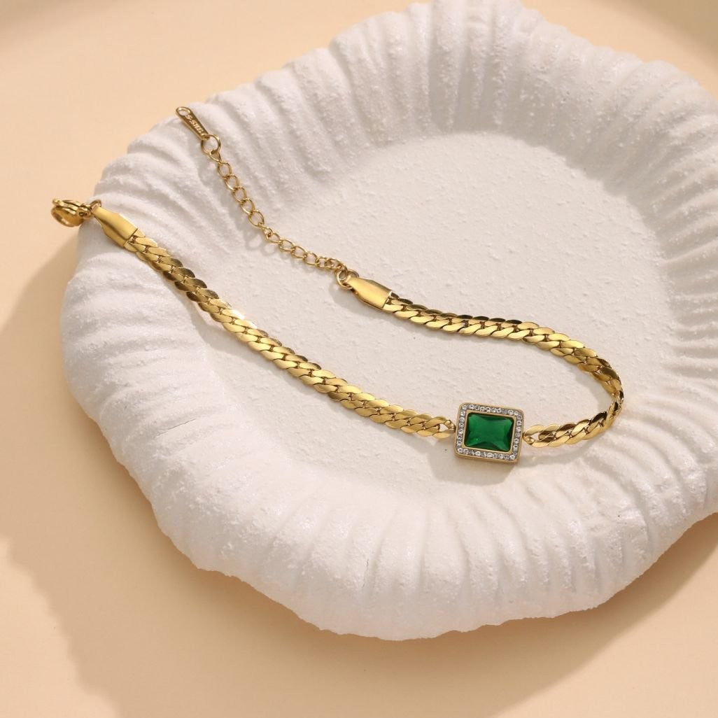 Wholesale Geometric Stainless Steel Bracelet with Green Cubic Zirconia – Chic Fashion Accessory for Unisex