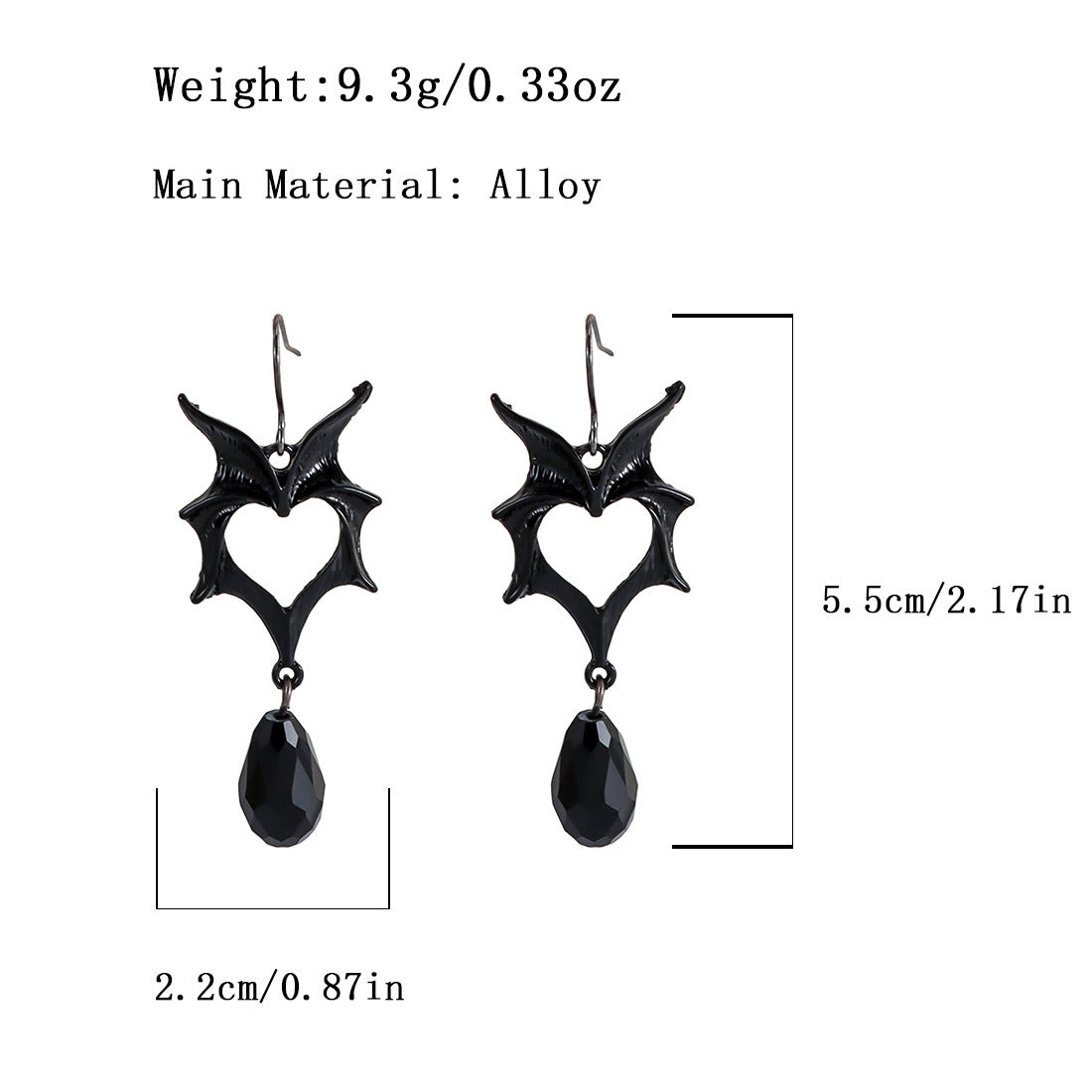 Wholesale   Retro Dark Bat Wings Heart-shaped Earrings