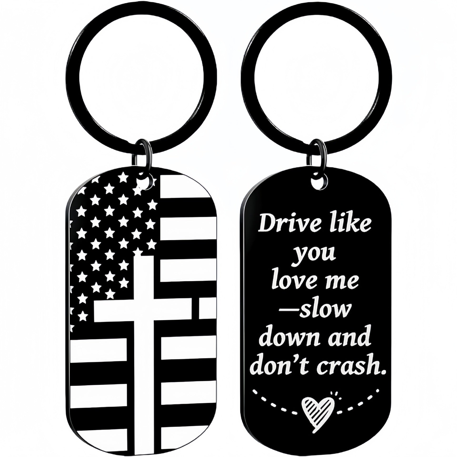 Wholesale Trendy Military Style Round Stainless Steel Keychain With Safety Driving Message Car Key Accessory Gift