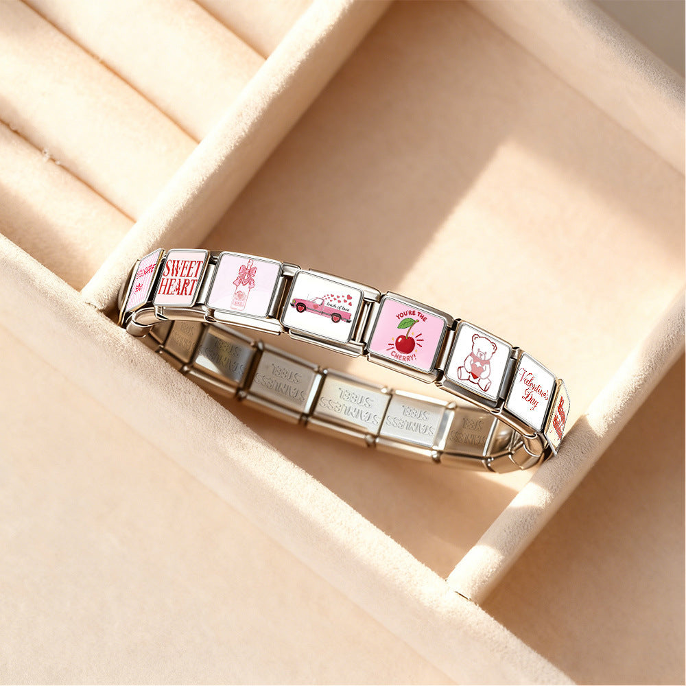 Wholesale 9mm Italian Charm Starter Bracelets DIY Valentine' s Day Heart-Shaped Stainless Steel Composable Bracelet