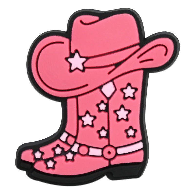 Wholesale Chic Pink Cowgirl Shoe Charms PVC Soft Rubber DIY Garden Shoe Decor