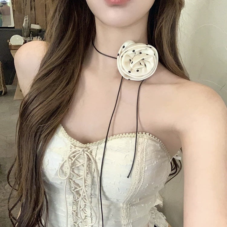 Wholesale Handmade Fabric Flower Choker Necklace With Wax Rope Trendy Jewelry Accessory For Women Gift
