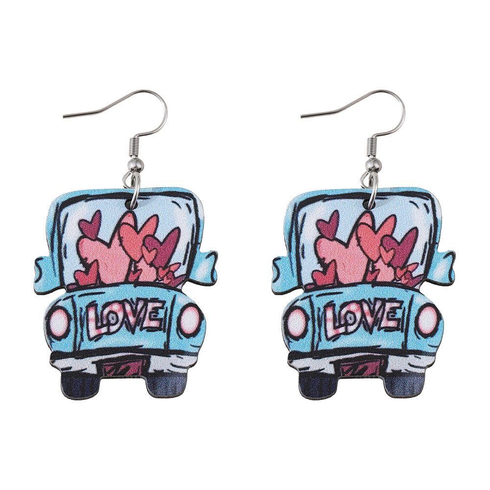 Wholesale Valentine's Day Love Heart LOVE Wooden Double-Sided Earrings