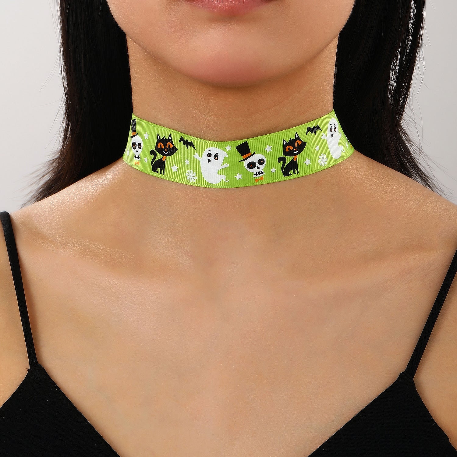 Wholesale Cute Cartoon Ghost Black Cat Skeleton Print Cloth Necklace  Fashion Accessory