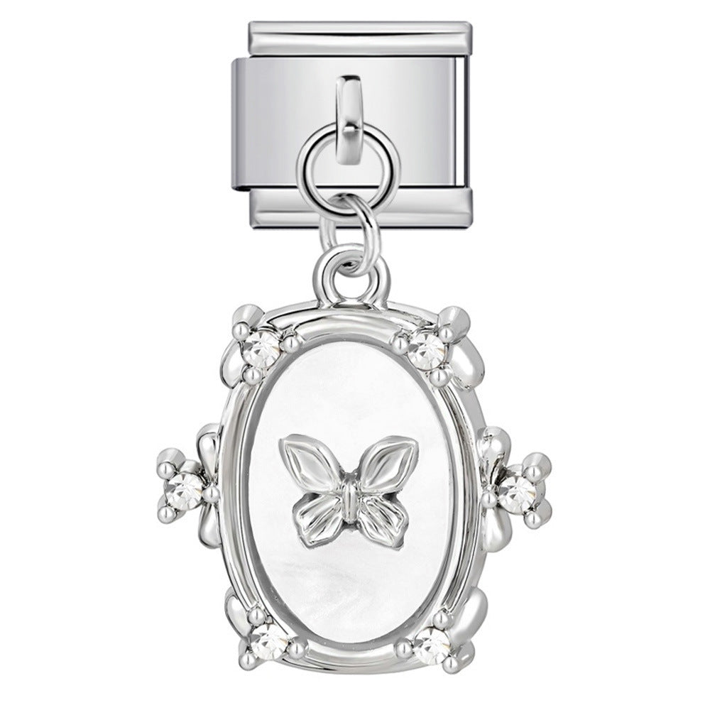 Wholesale Italian Charm Bracelet 9mm DIY Oval pendant butterfly  Creative Stainless Steel Composable Bracelet