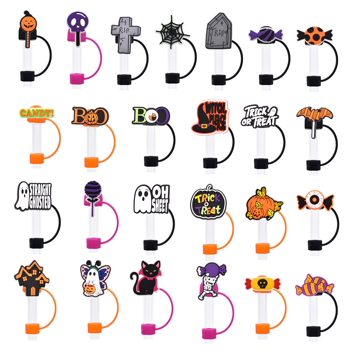 Wholesale Random 100pcs Halloween 10MM PVC Straw Tube Cap ACC-SCR-YiQu002