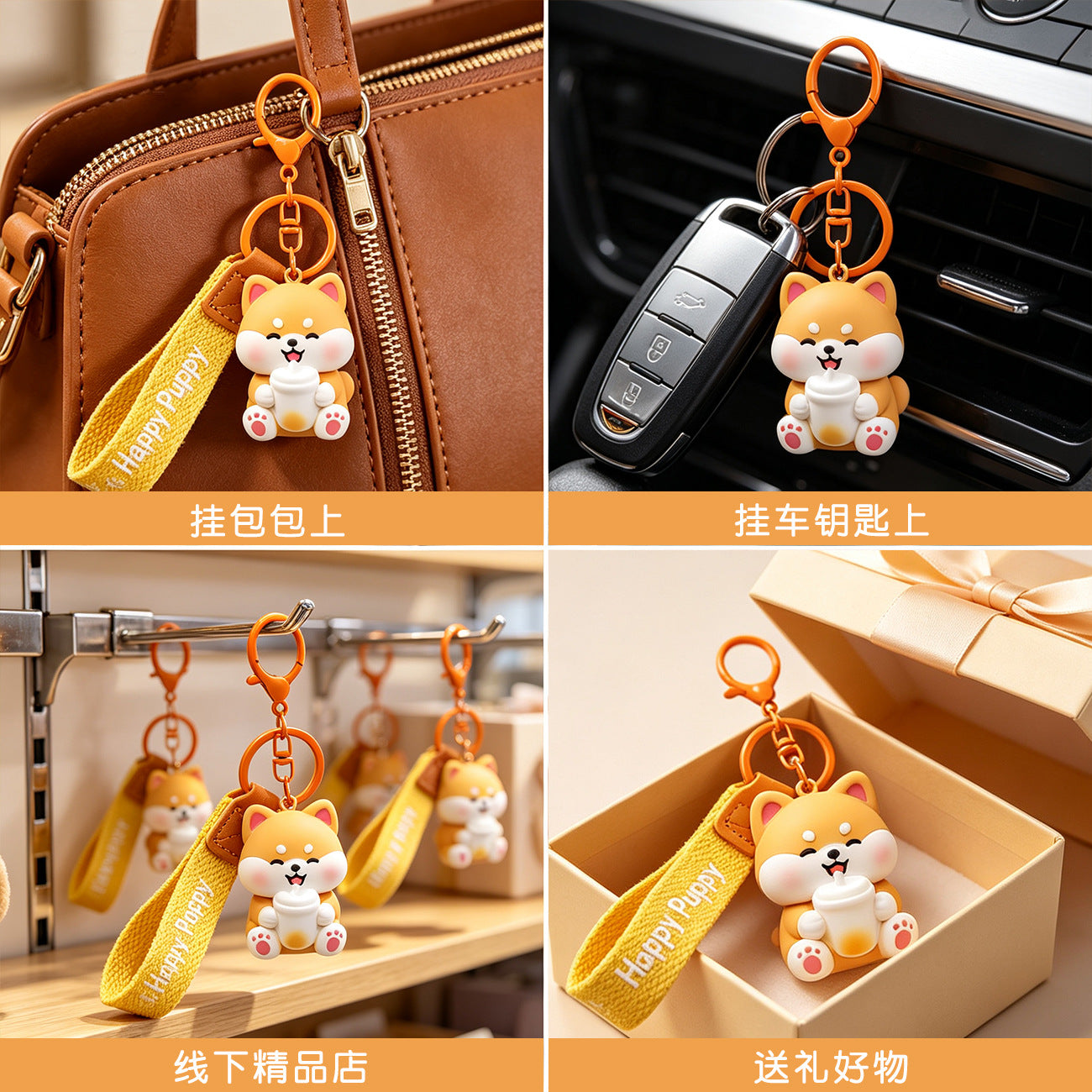 Wholesale Cute Shiba Inu Donut Keychain Fashion Accessory Bag Charm Gift