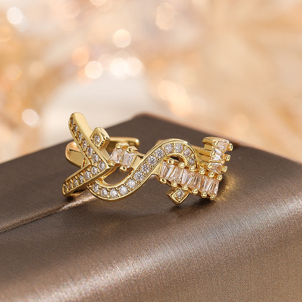 Wholesale Chic Women S Letter Open Ring Gold Tone Zircon Fashion Jewelry Accessory
