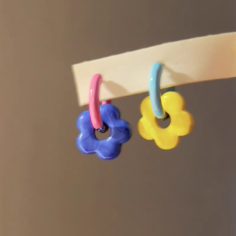 Wholesale Blue Retro Glaze Rose Flower Zircon Earrings