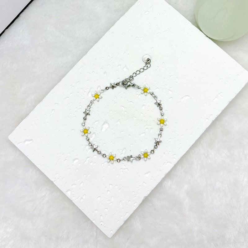 Wholesale  18k gold stainless steel daisy double-sided oil drop flower bracelet