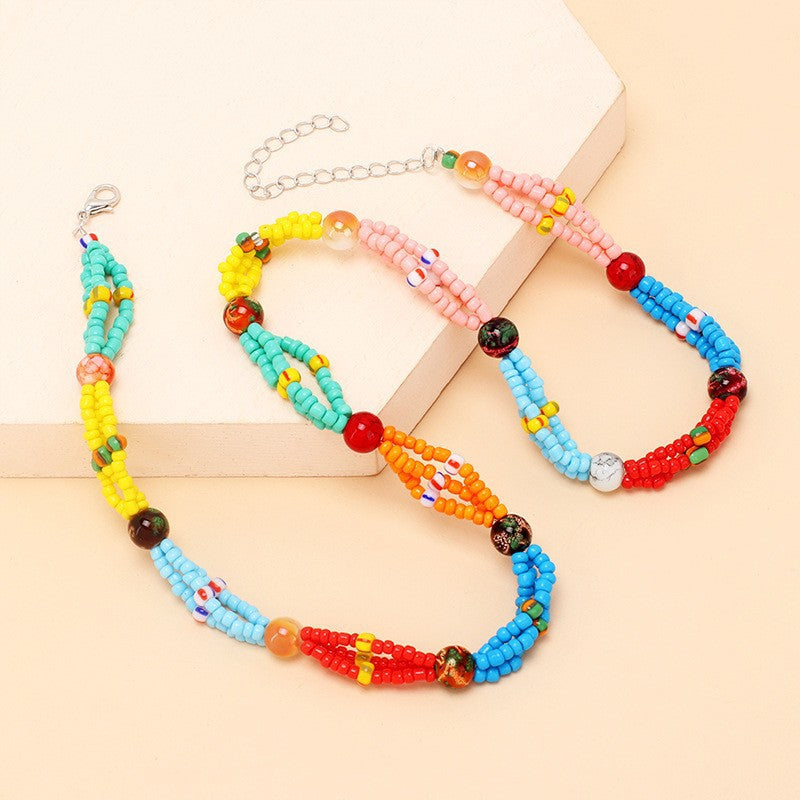 Wholesale  Beaded Necklace  Multi-layer Bohemian choker Rice Beads Clavicle Chain