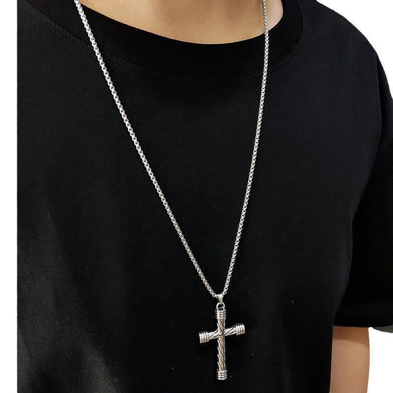 Wholesale hip hop punk twist cross necklace