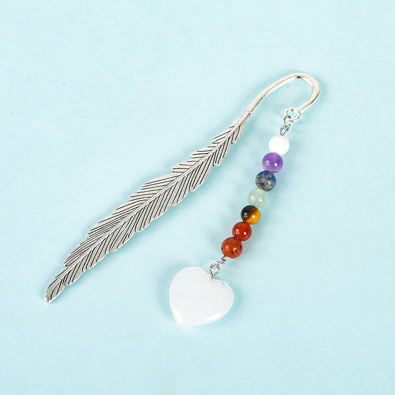 Wholesale Natural Stone Crystal Colorful Love Pendant Feather Metal Bookmark Pendant ACC-BM-ZhiSF001