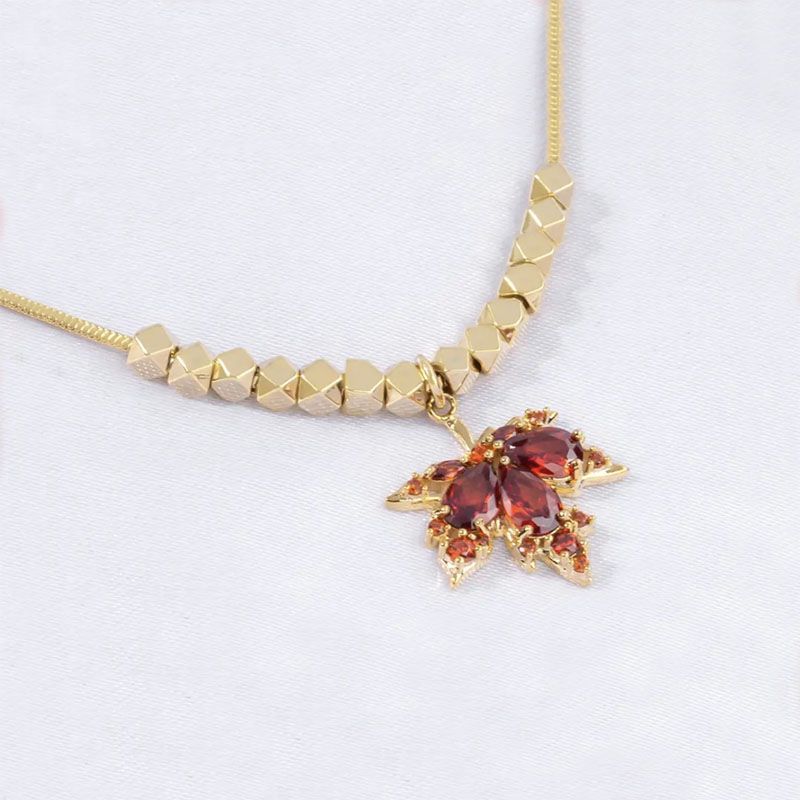 Wholesale  Gold Plated Red Maple Leaf Necklace