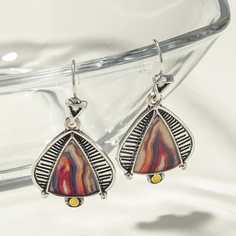 Wholesale Retro Artistic Geometric Teardrop Agate Earrings,  Electroplated Metal Dangle Earrings,  Stylish Party Gift for Boutique Resale