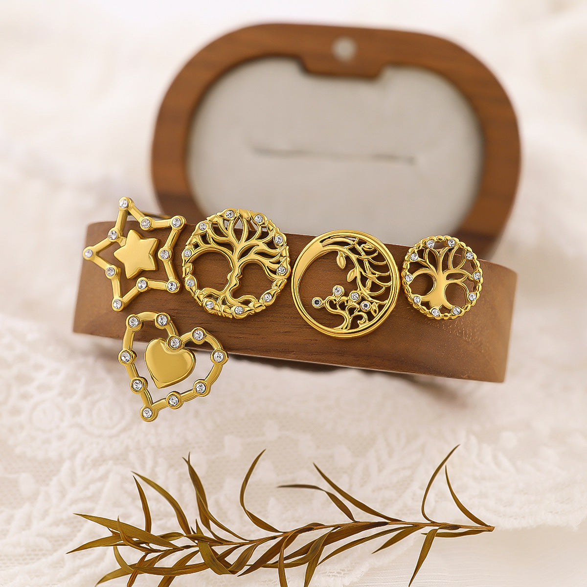 Wholesale Stainless Steel Hollow Tree of Life Diamond Earrings