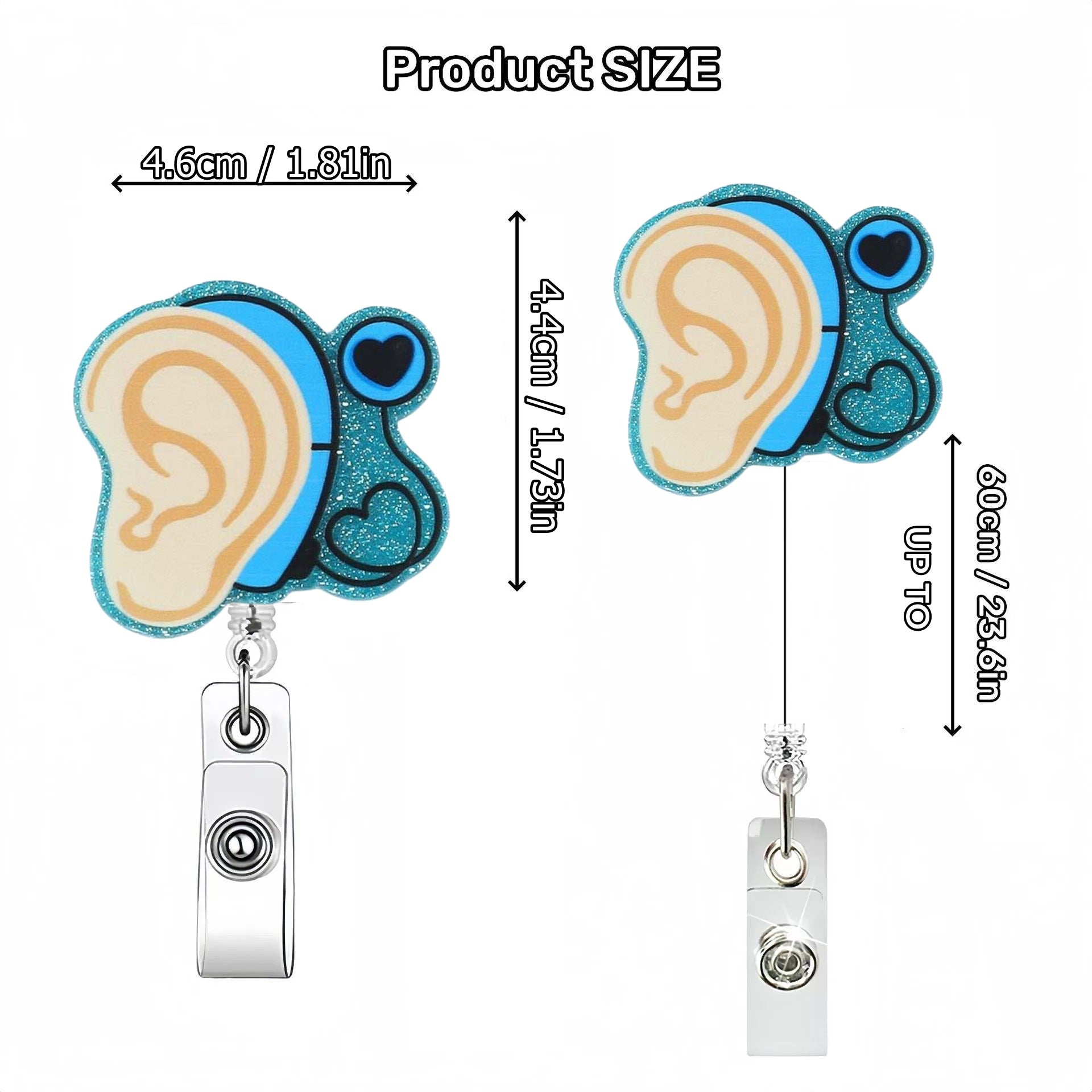 Wholesale Acrylic Ear Nurse Doctor Retractable Rotating Badge Keychain