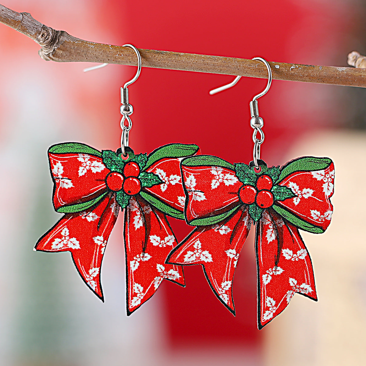 Wholesale Christmas gingerbread man flower Christmas tree bow pendant earrings