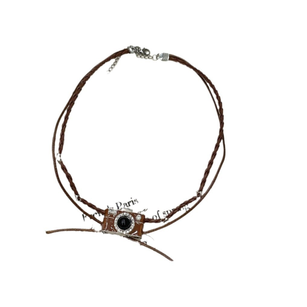 Wholesale  Retro brown Camera Necklace