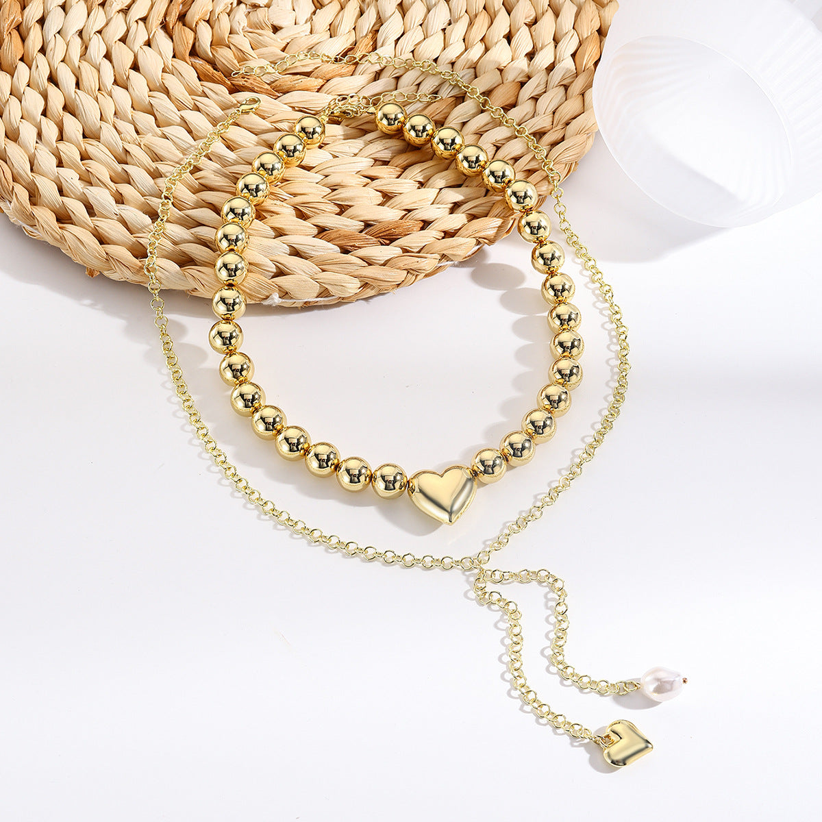 Wholesale  Jewelry suit Simple Beaded Necklace Removable Metal Semi-circular Pendant Exaggerated Beaded Neck Chain