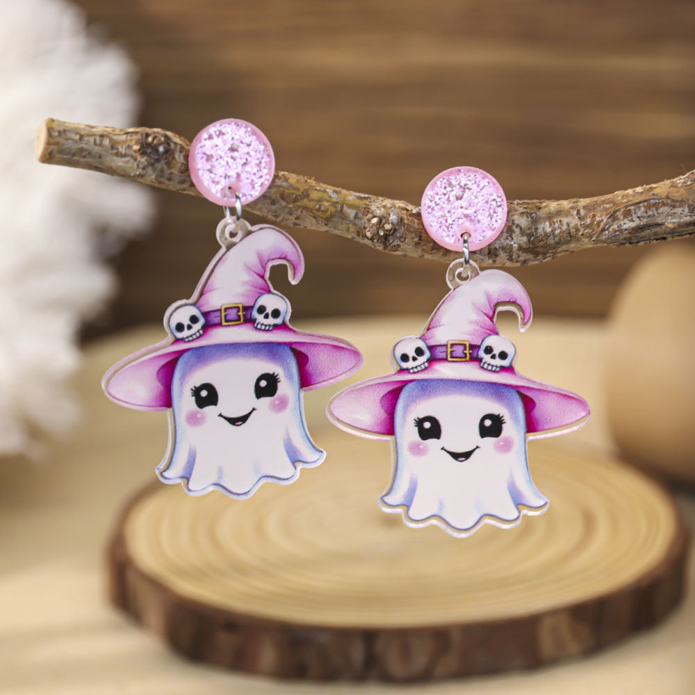 Wholesale Halloween cute pink cartoon ghost pumpkin earrings