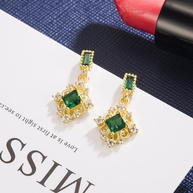 Wholesale Copper Electroplated Square Emerald Earrings for Women Party Wear Jewelry