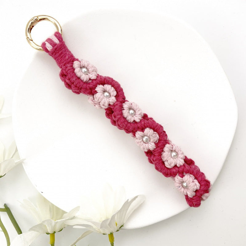 Wholesale Flower Rose Key Ring Handmade Woven Wrist Strap Keychains Lanyard Keychain ACC-KC-Huaien004