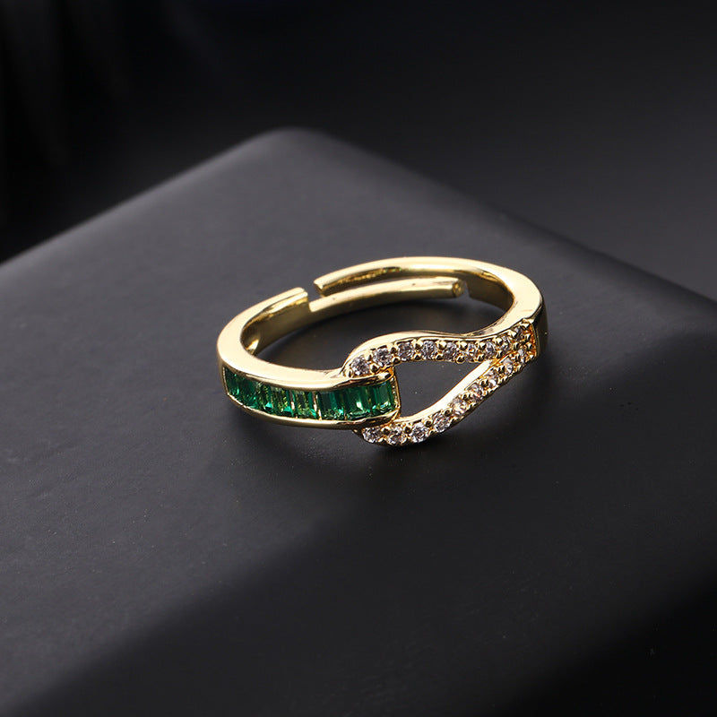 Wholesale Vintage Emerald Green Open Snake Ring Copper Zircon Women S Fashion Jewelry Accessory