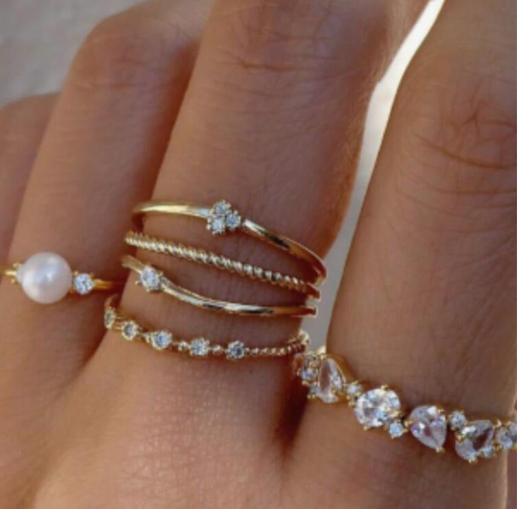 Wholesale Star and Moon Diamond Snake Ring 7-Piece Set