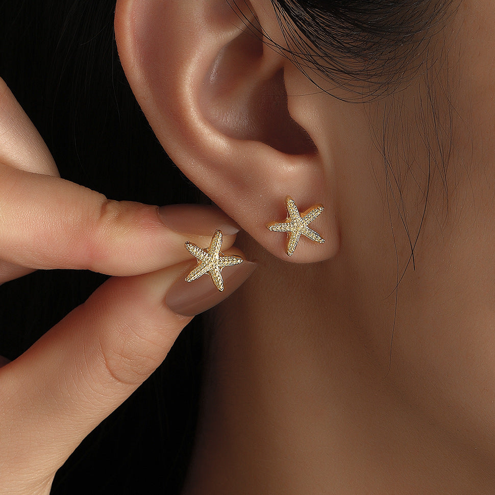 Wholesale Starfish Shell Earrings Mixed Materials Electroplating Jewelry Accessory