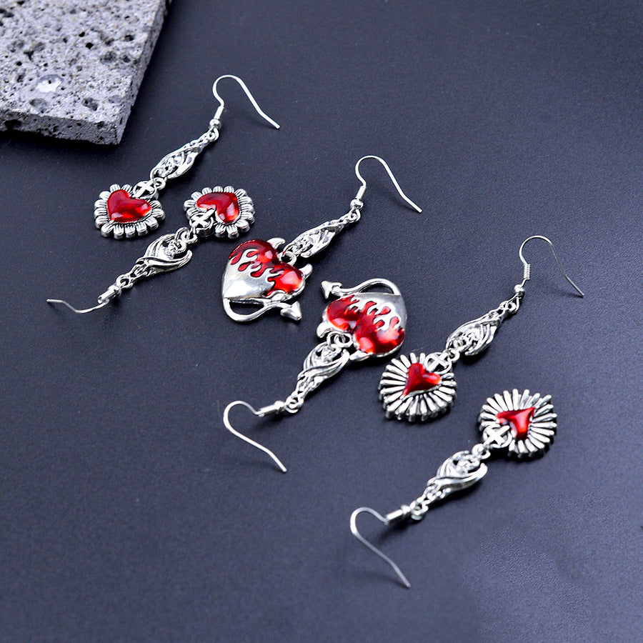 Wholesale Retro Gothic Heart Cross Pendant Earrings  Party Chic Jewelry Accessory