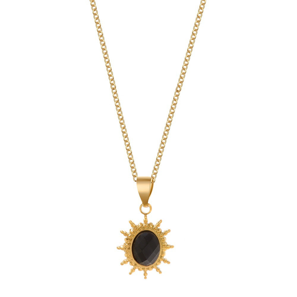 Wholesale Stainless Steel Round Sun Pendant Necklace Vintage Geometric Jewelry Accessory for Women Everyday