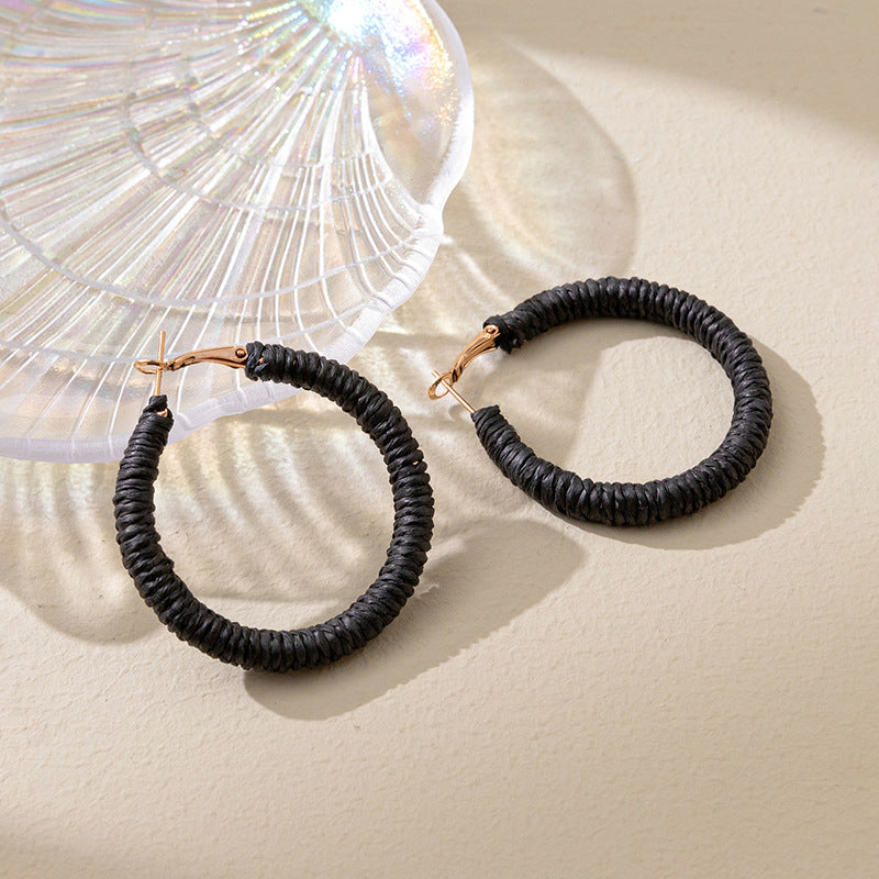 Wholesale 5pcs Bohemian Resort Style Raffia Hoop Earrings