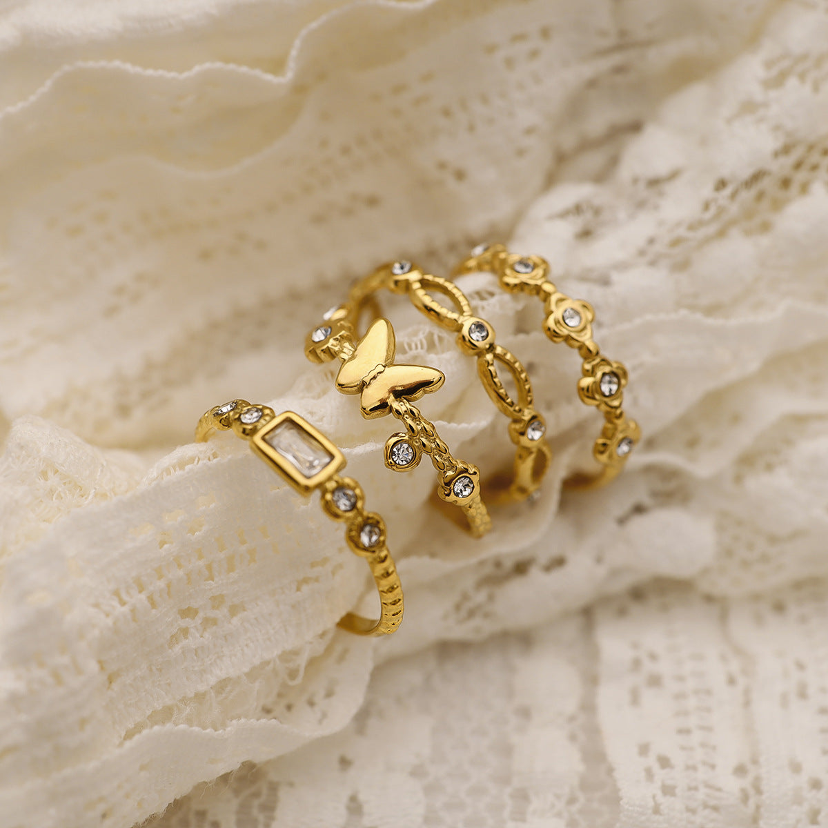 Wholesale  diamond butterfly opening titanium steel ring