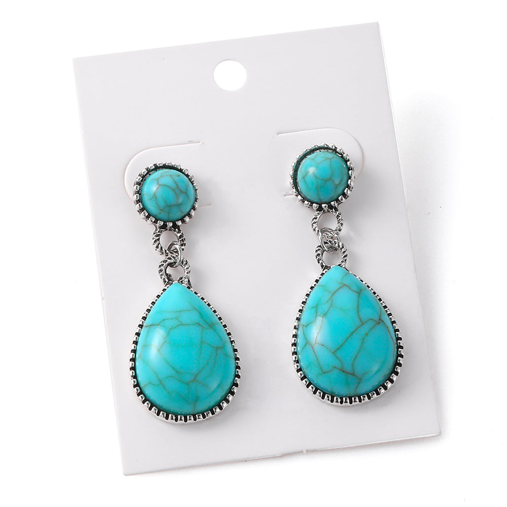 Wholesale Bohemian Turquoise Drop Earrings Alloy Electroplated Jewelry Accessory for Party
