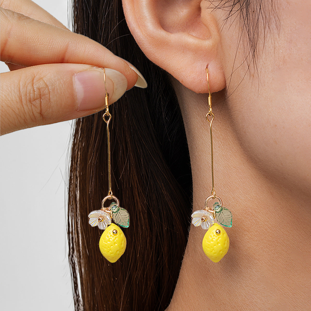 Wholesale Cute Fruit Lemon Leaf Flower Pendant Irregular Stainless Steel Earrings