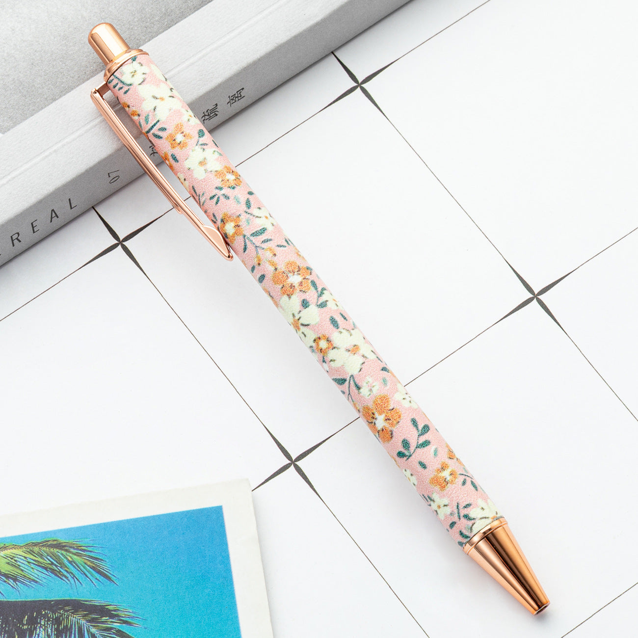 Wholesale Girl's Heart Flower Pen Small Fresh Press Foreskin Pen Gold Powder Press Ballpoint Pen ACC-PN-HuaHao001