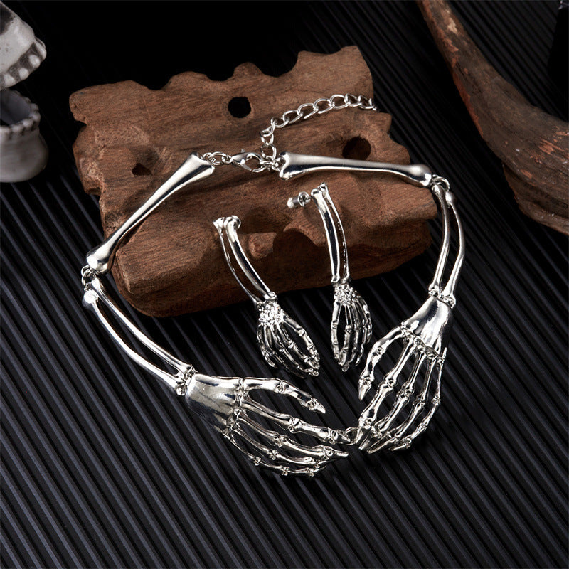 Wholesale  Dark Retro Bone Ghost Hand Necklace Earring Set