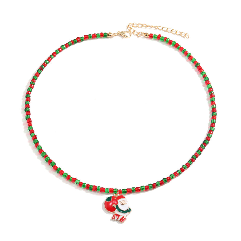 Wholesale Christmas Red and White Handmade Beaded Cane Necklace ACC-NE-DingZhou001