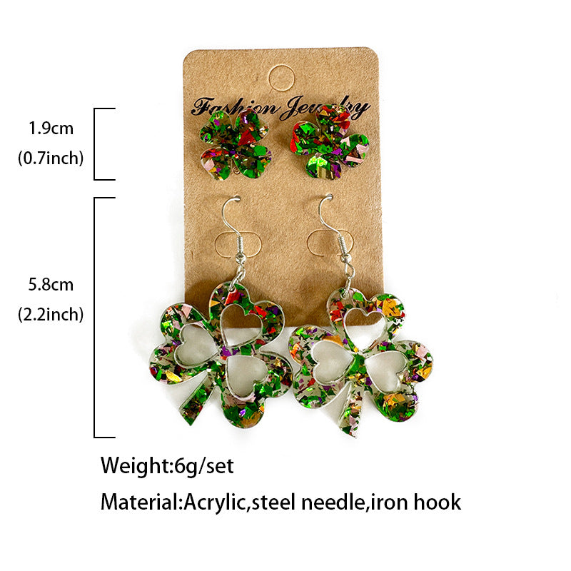 Wholesale Acrylic St.  Patrick' s Day Four-Leaf Clover and Three-Leaf Clover Earring Set