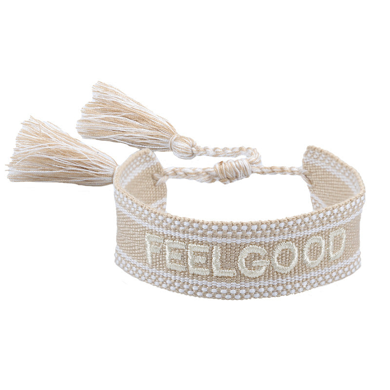 Wholesale Braided letter embroidered tassel bracelet
