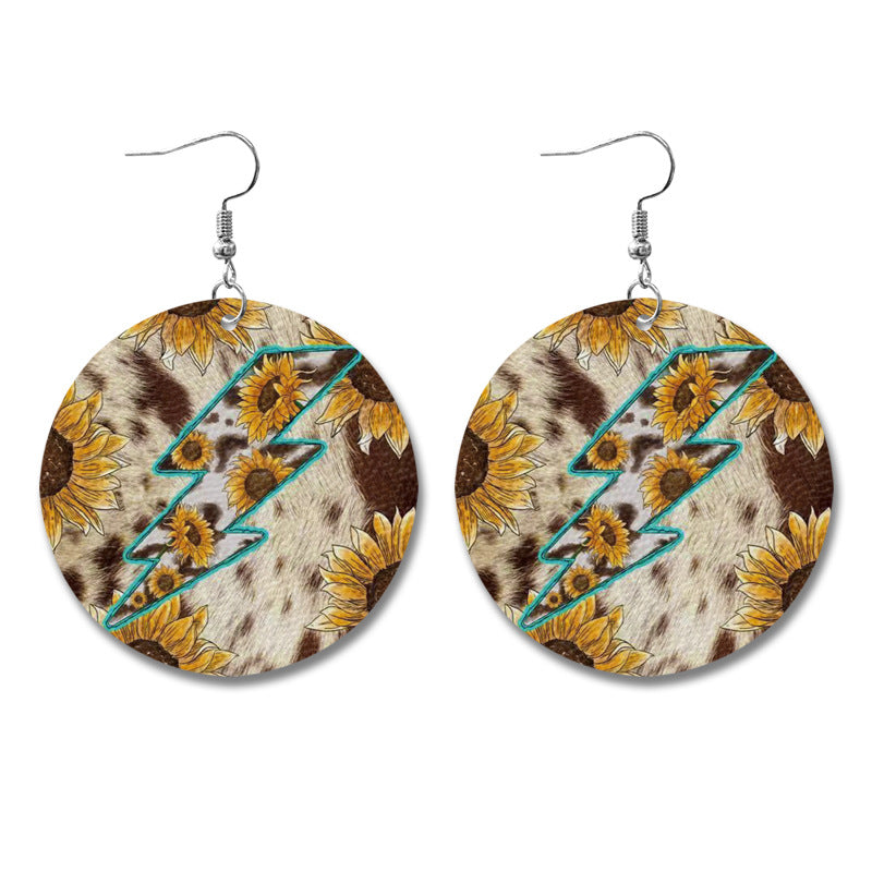 Wholesale Western Wind Cow Sunflower Round Droplet Shaped Earrings ACC-ES-XinChuan004