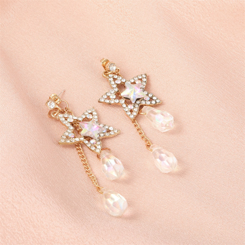 Wholesale  hollow five-pointed star point drill long tassel flash drill earrings