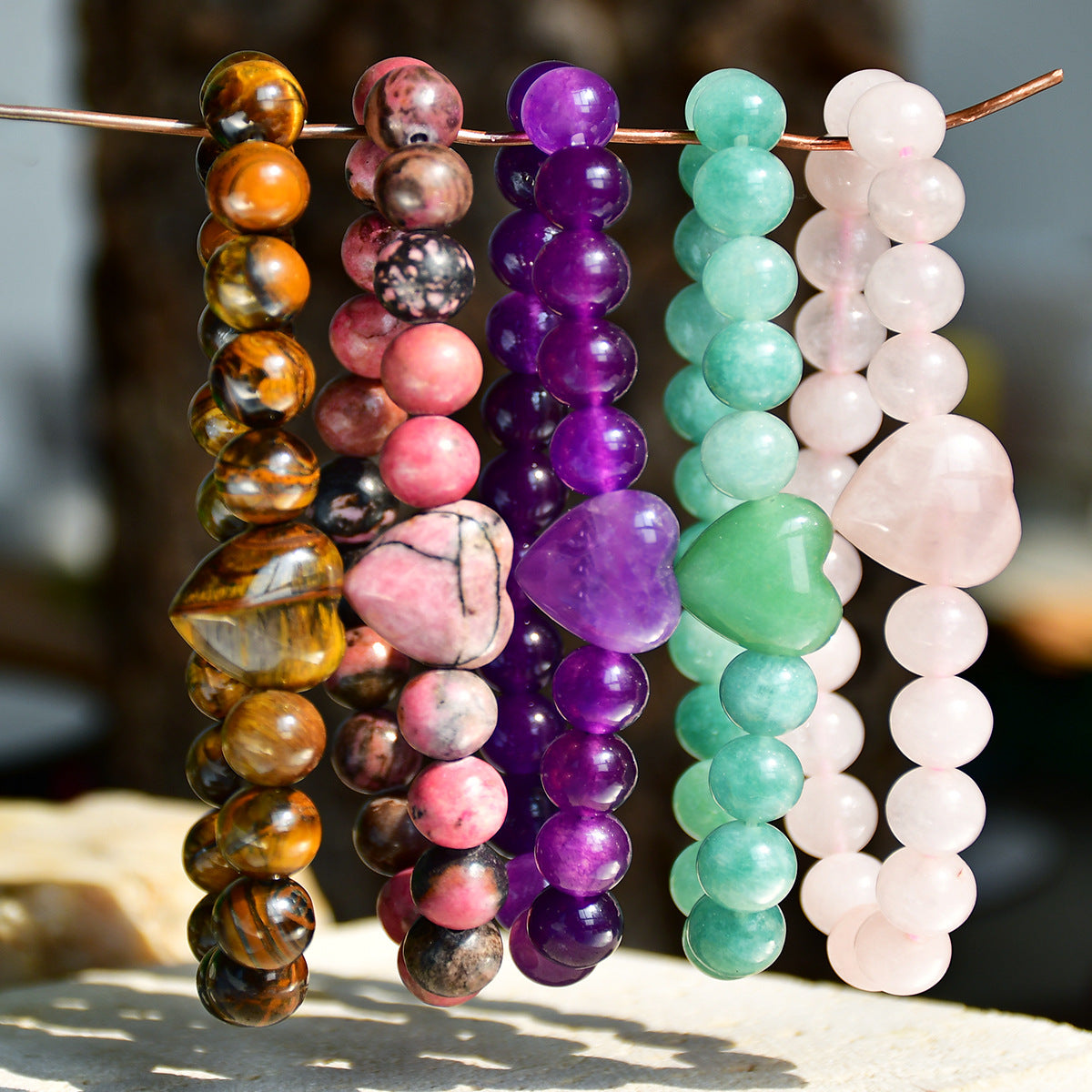 Wholesale Heart Shape Amethyst Beaded Bracelet Handmade Unisex Travel Gift Jewelry Accessory