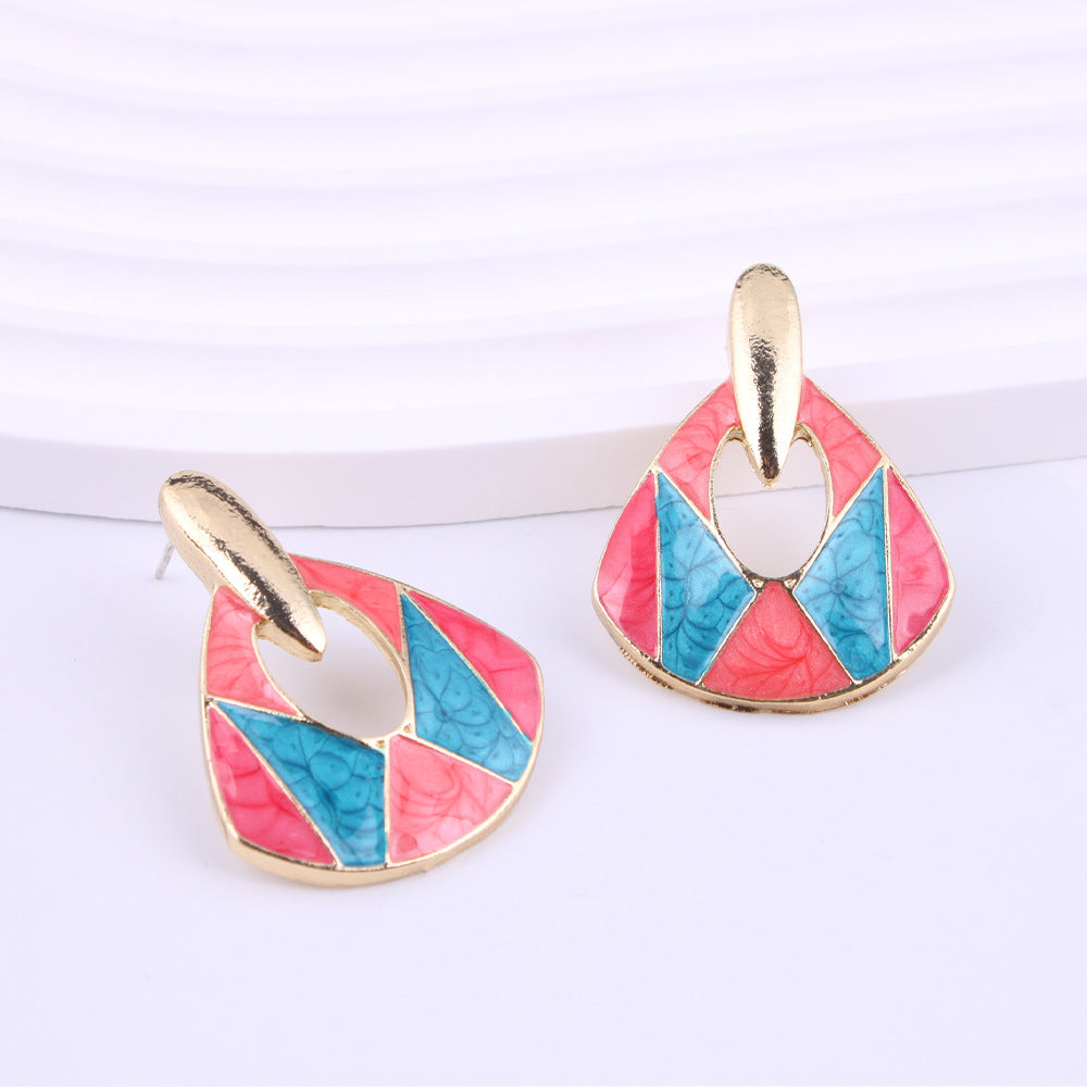 Wholesale Vintage Geometric Earrings Colorful Enamel Porcelain Glazed Earrings ACC-ES-Qunq008