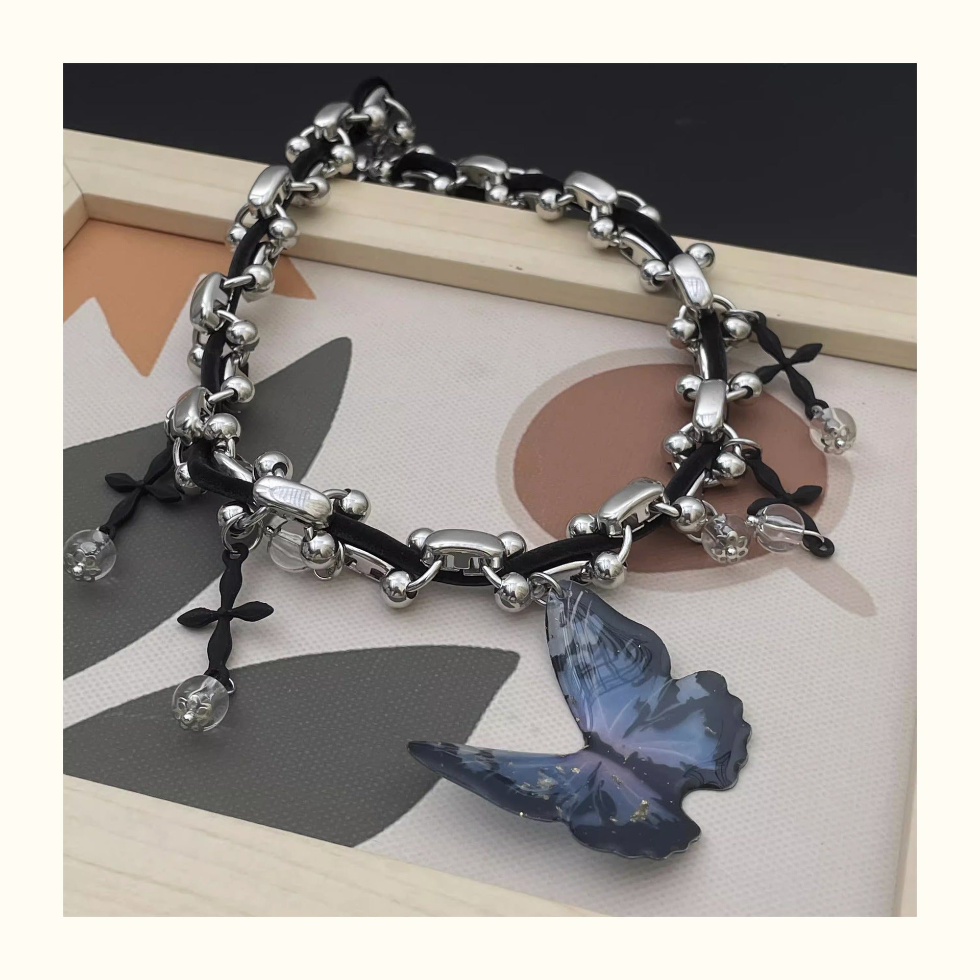 Wholesale Butterfly Cross Fabric Splicing Necklace