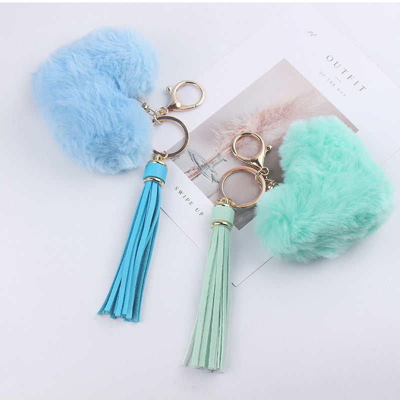 Wholesale Heart Shaped Fur Ball Tassel Keychain Pom Pom ACC-KC-GuangTian057