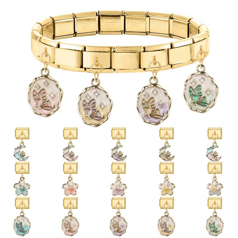 Wholesale Italian Charm Bracelet 9mm DIY Splicing Gold Pendant Stainless Steel Composable Bracelet