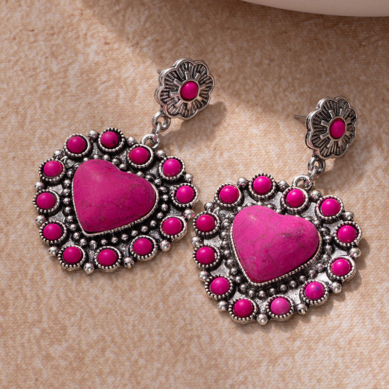 Wholesale Vintage Alloy Earrings with Turquoise Heart Pendant Earrings